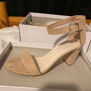 Beige Ankle Belt Heels Size 8